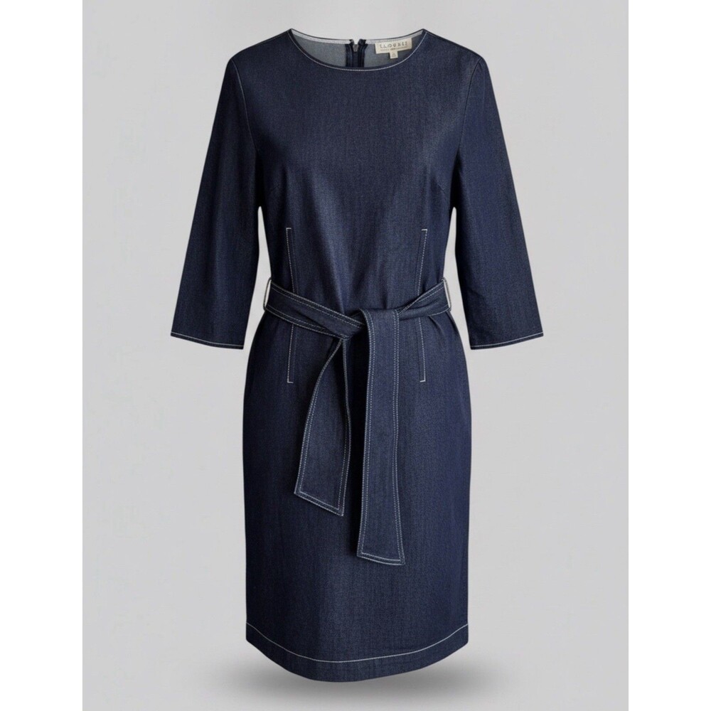 Eloquii Dark Wash Denim Back Zip Belted Dress Women's Size 14 Quarter Sleeve